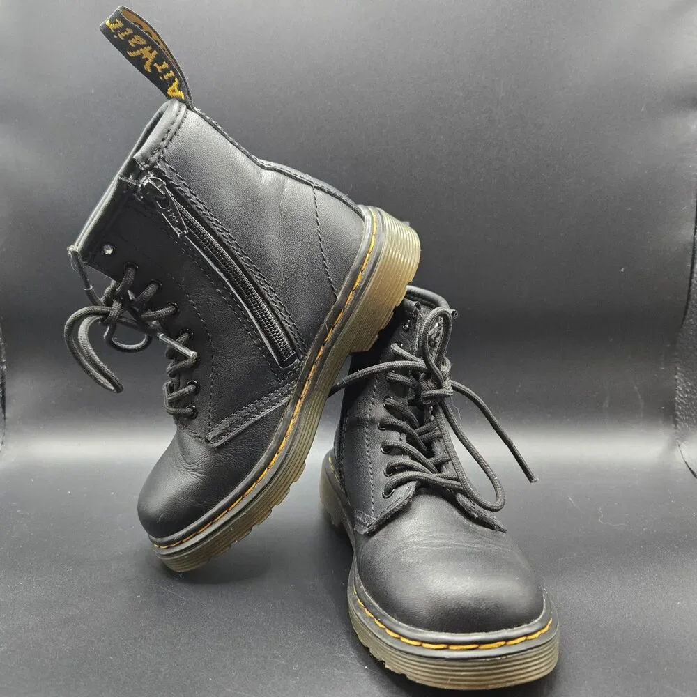 NIB Dr. Martens Kids 1460 Softy T Black Leather Zipper Boots Youth Size 9